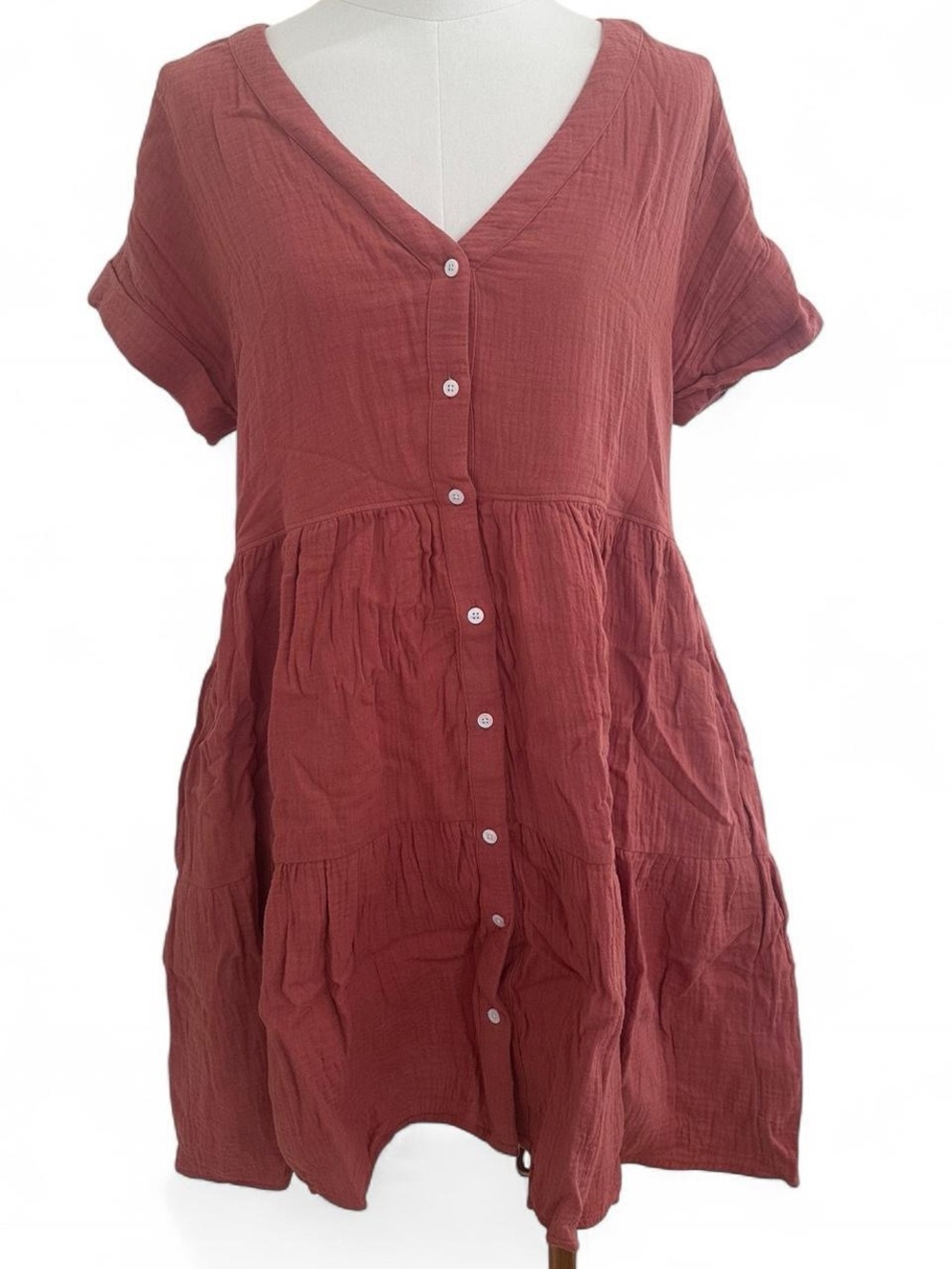 Madewell Women’s 100% Cotton Red Orange Rust Short Sleeve Mini Dress - x-small